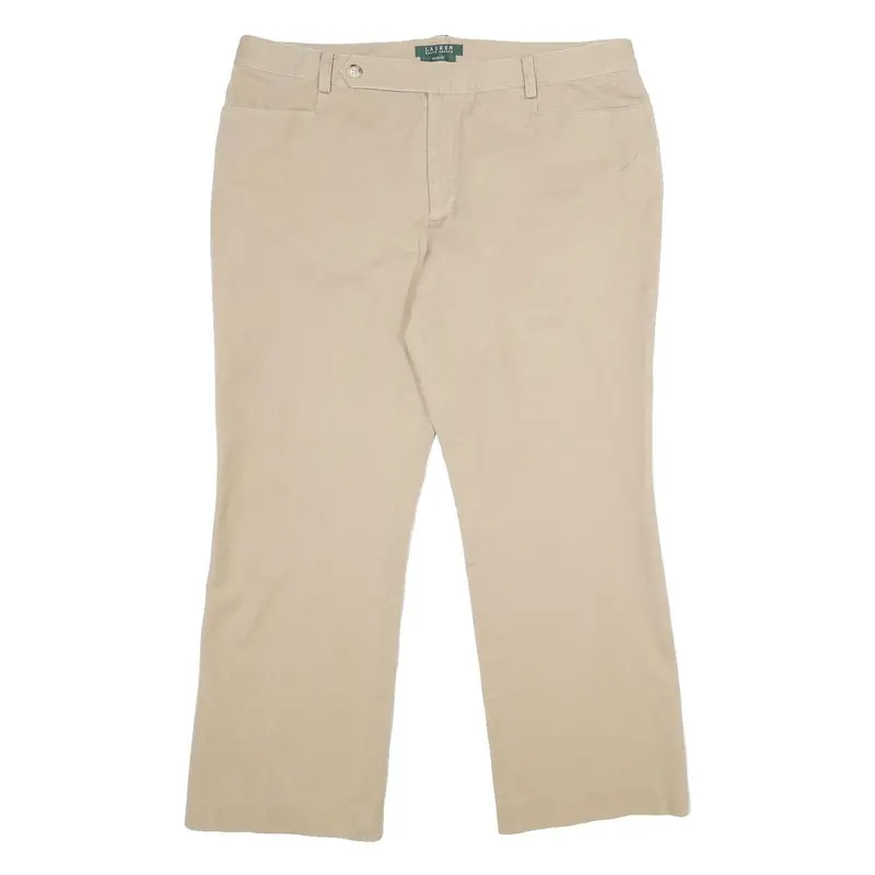 Lauren Ralph Lauren Womens Beige Cotton Blend Relaxed Straight Trousers W38 L29 1