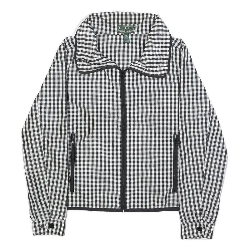 Lauren Ralph Lauren Womens Black & White Checked Zip Jacket L Polyester Casual 1