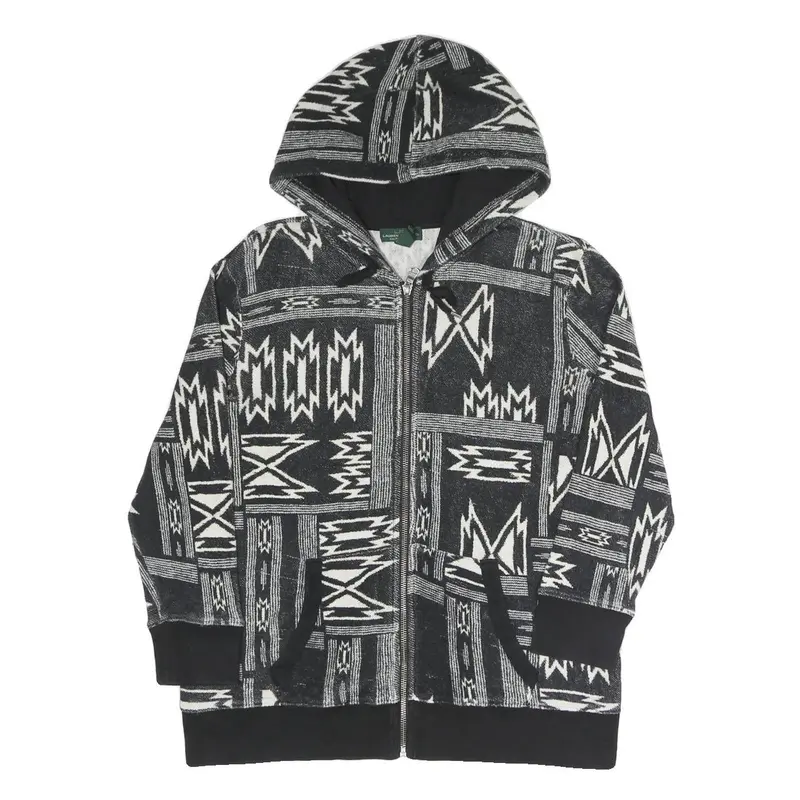 Lauren Ralph Lauren Womens Black & White Geometric Full Zip Hoodie L Relaxed Fit 1