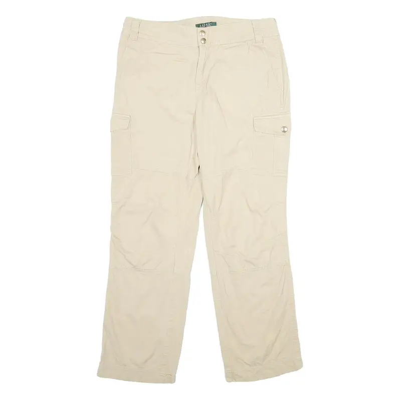Lauren Ralph Lauren Womens Cotton Blend Beige Regular Fit Straight Leg Trousers 1