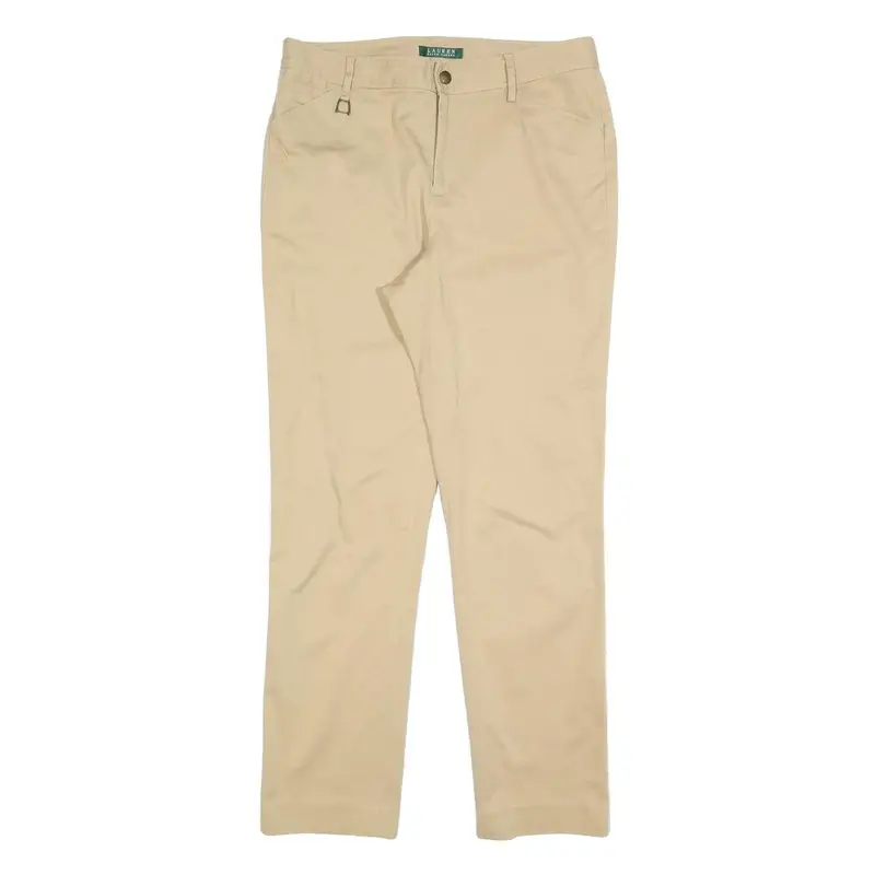 Lauren Ralph Lauren Womens Cotton Blend Beige Slim Straight Trousers W32 L30 1