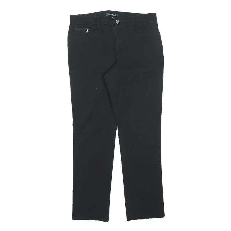Lauren Ralph Lauren Womens Cotton Blend Black Slim Straight Trousers W30 L30 1