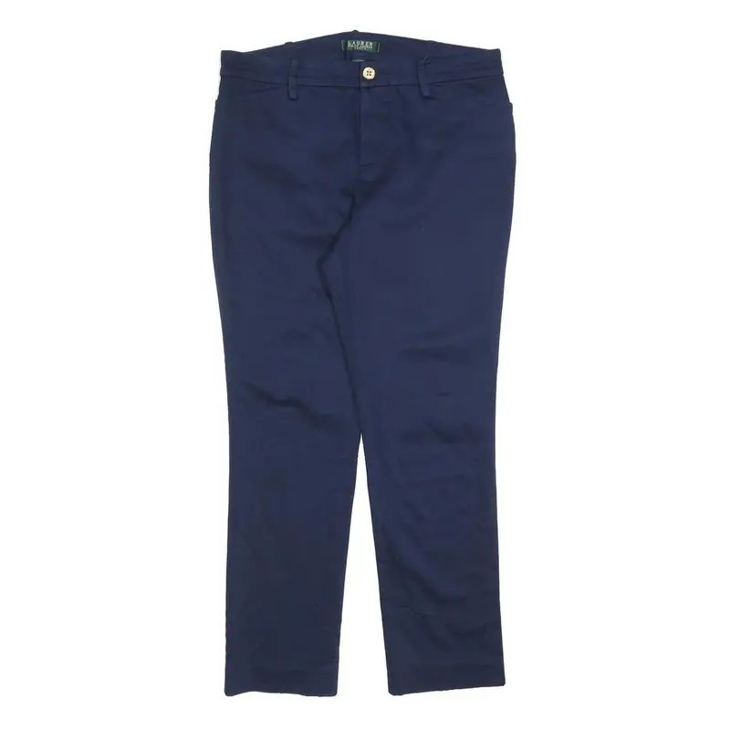 Lauren Ralph Lauren Womens Cotton Blend Navy Slim Tapered Trousers W30 L27 1