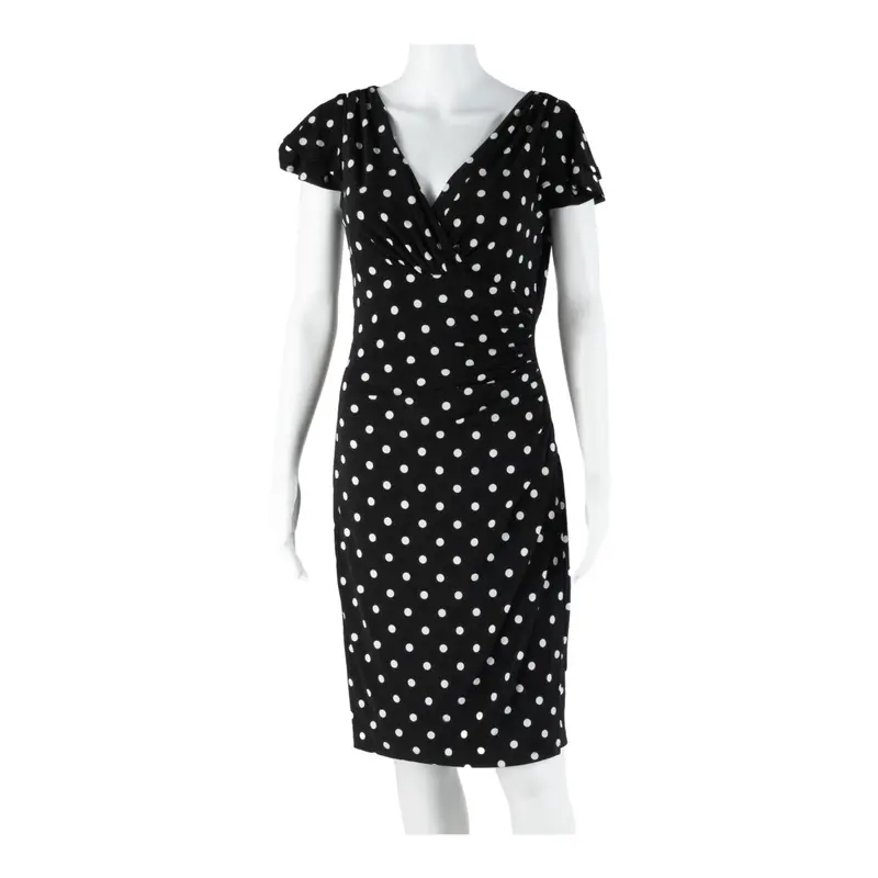 Lauren Ralph Lauren Womens Day Dress Black Spotted Short Sleeve Knee Length S 1