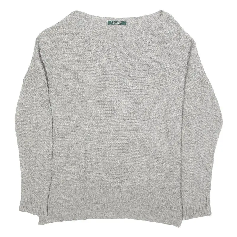 Lauren Ralph Lauren Womens Grey Plain Crew Neck Cotton Jumper L Classic Knitwear 1
