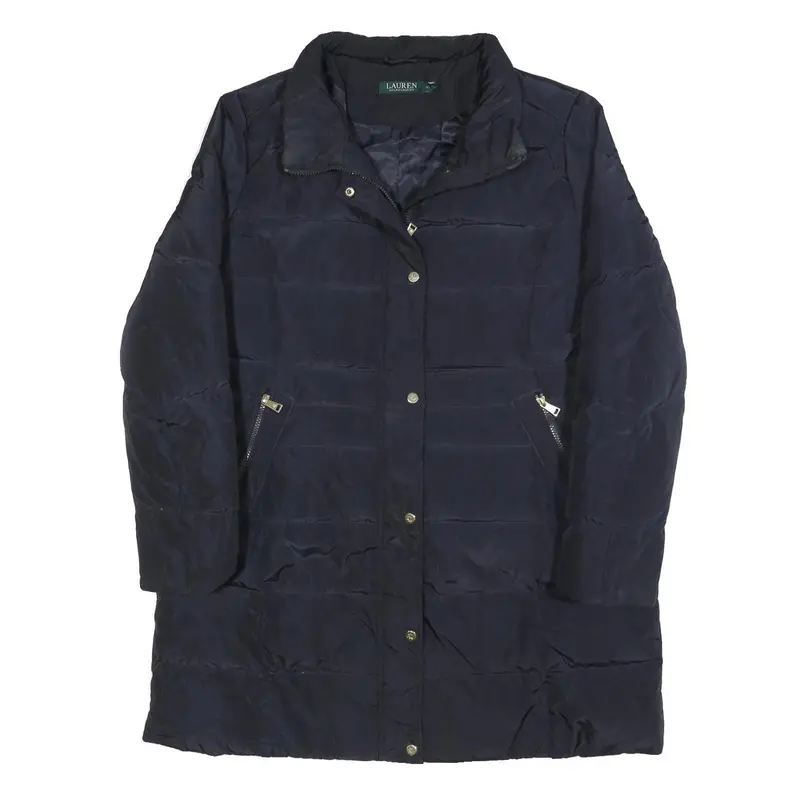 Lauren Ralph Lauren Womens Navy Blue Quilted Jacket Xl Polyester Zip Coat 1