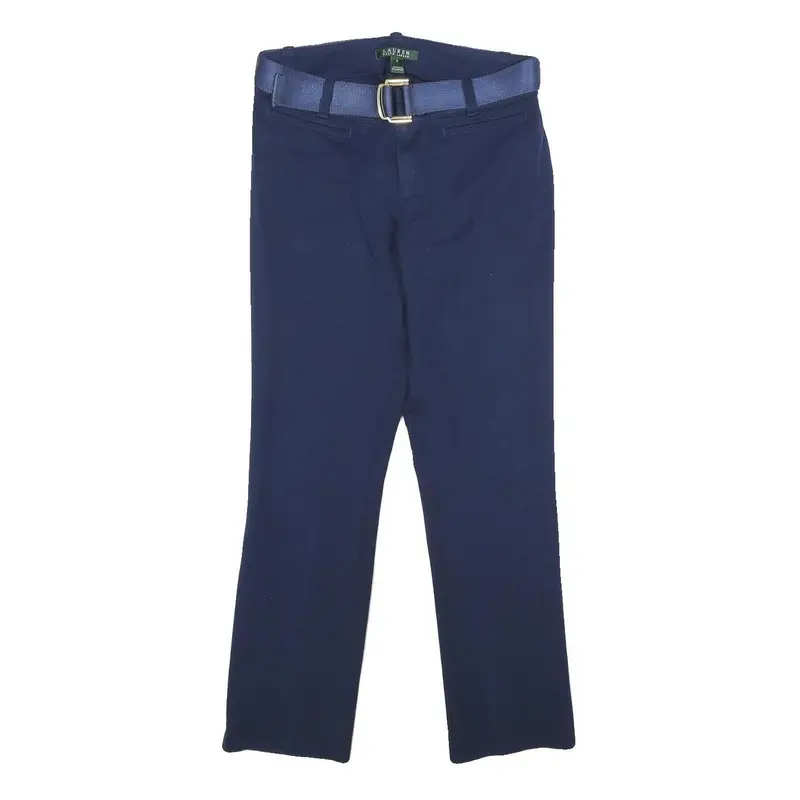 Lauren Ralph Lauren Womens Navy Cotton Blend Regular Fit Straight Leg Trousers 1