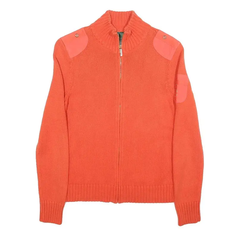 Lauren Ralph Lauren Womens Orange Patterned Zip Up Chunky Knit Jumper S Cotton 1