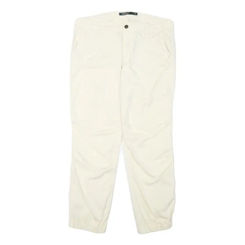 Lauren Ralph Lauren Womens Relaxed Beige Cotton Blend Trousers W33 L27 Zip 1