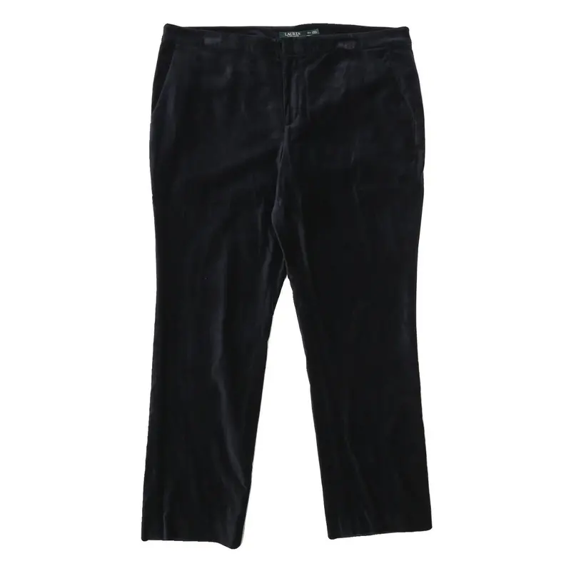 Lauren Ralph Lauren Womens Velvet Black Relaxed Trousers W40 L32 Classic Zip 1