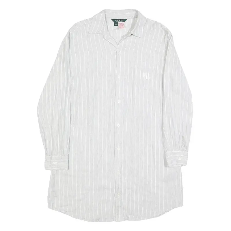Lauren Ralph Lauren Womens White Striped Shirt Dress Cotton Blend Long Sleeve Xs 1
