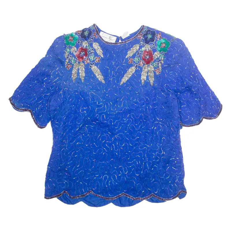 Laurence Kajan Womens Printed Blouse Blue Silk Floral L 1