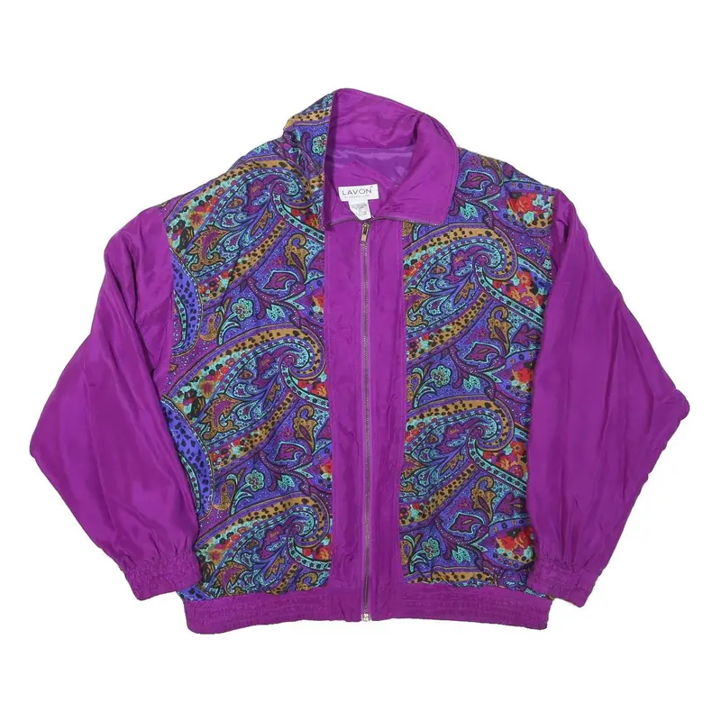 Lavon Womens Purple Paisley Bomber Jacket L Polyester Blend Zip 1