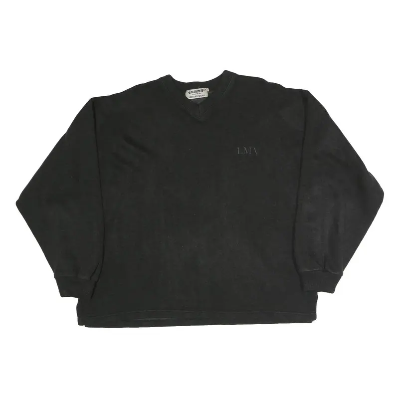 Leasure Wear Womens Black Cotton Blend V-Neck Sweatshirt M Casual Pullover 1