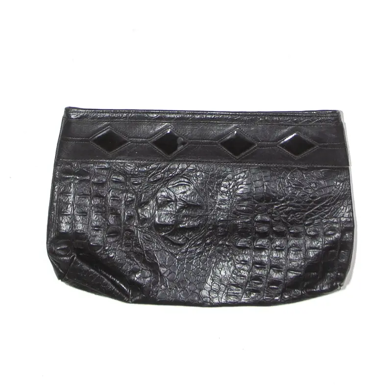 Leather Look Clutch Bag Black Womens 1