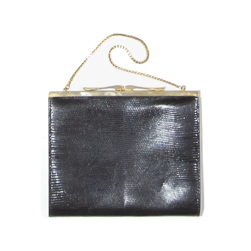 Leather Look Clutch Bag Black Womens 1