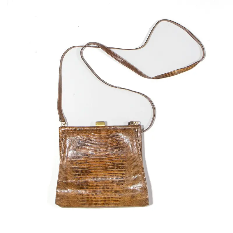 Leather Look Clutch Bag Brown Womens 1