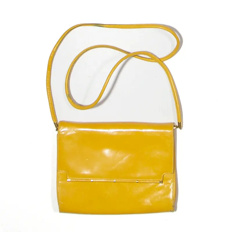 Leather Look Clutch Bag Yellow Womens 1