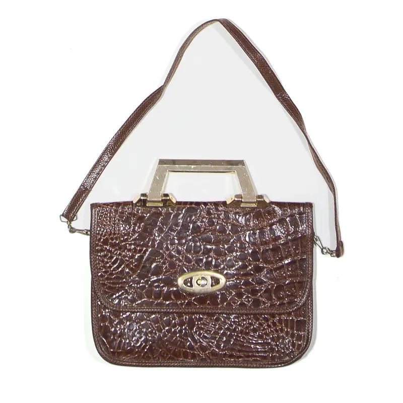 Leather Look Shoulder Bag Brown Womens 1