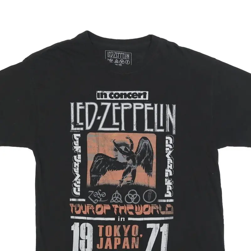 Led Zeppelin Rare Mens Black Tour Of The World Graphic T-Shirt M Crew Neck Short 2