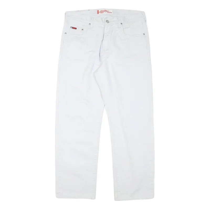 Lee Cooper Mens Cotton Blend White Regular Straight Trousers W33 L28 Zip Closure 1