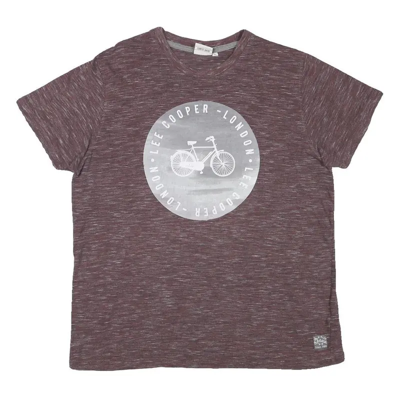 Lee Cooper Mens Maroon Crew Neck Short Sleeve Graphic T-Shirt L Cotton Blend 1