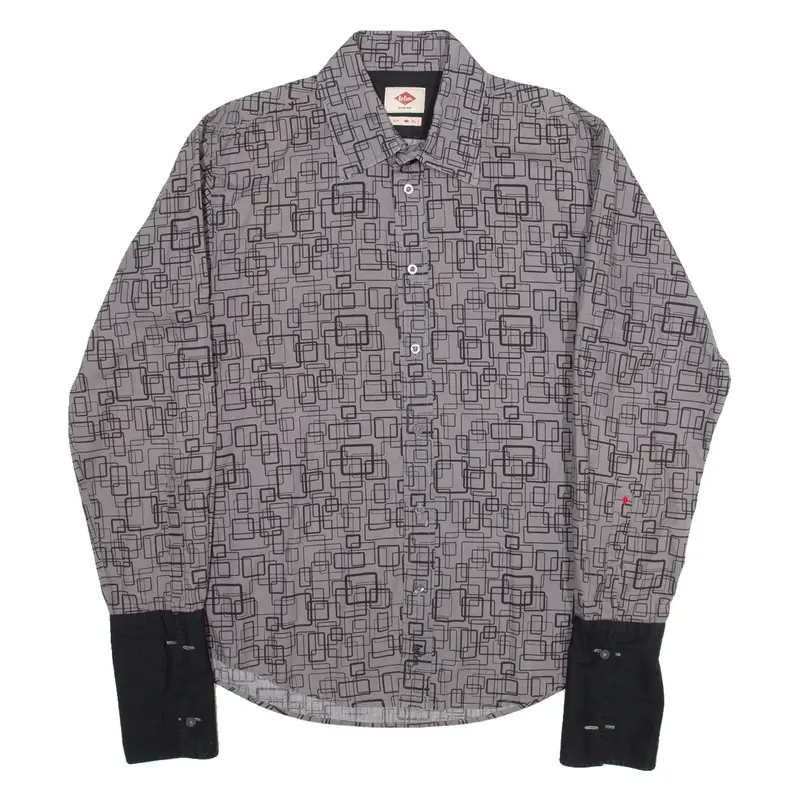 Lee Cooper Slim Mens Shirt Grey 90S Gingham Long Sleeve Xl 1