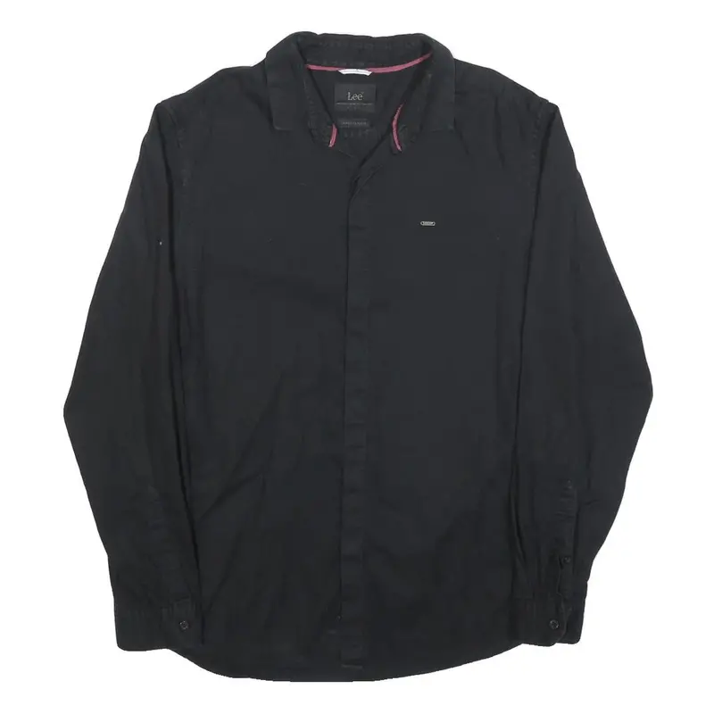 Lee Mens Black Cotton Blend Shirt L Long Sleeve Casual Button Closure 1