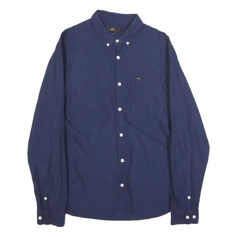 Lee Mens Blue Button-Down Cotton Shirt M Classic Long Sleeve Pocket 1