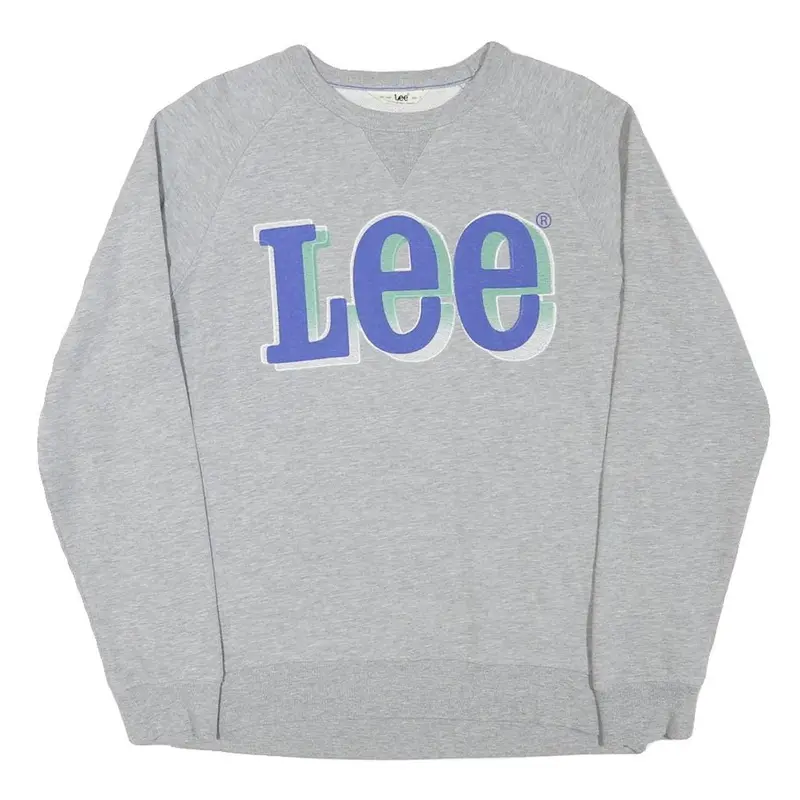 Lee Mens Grey Cotton Blend Crew Neck Sweatshirt M Casual Logo Pullover 1
