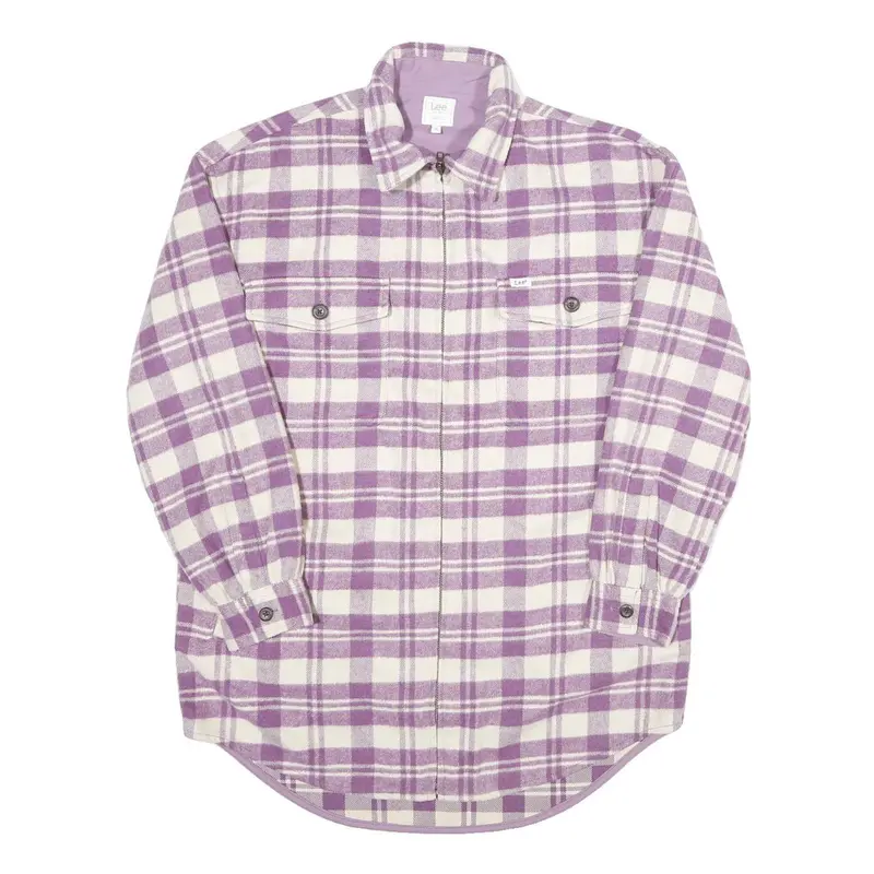 Lee Mens Purple & White Check Flannel Zip Jacket Xs Shirt Style Lightweight 1
