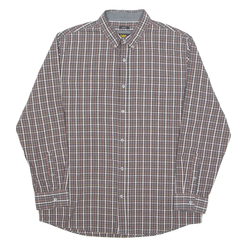 Lee Stretch Mens Shirt Brown Check Long Sleeve Xl 1