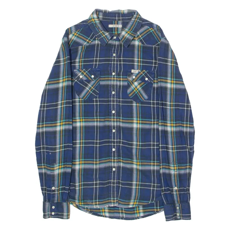 Lee Western Mens Shirt Blue Plaid Long Sleeve S 1