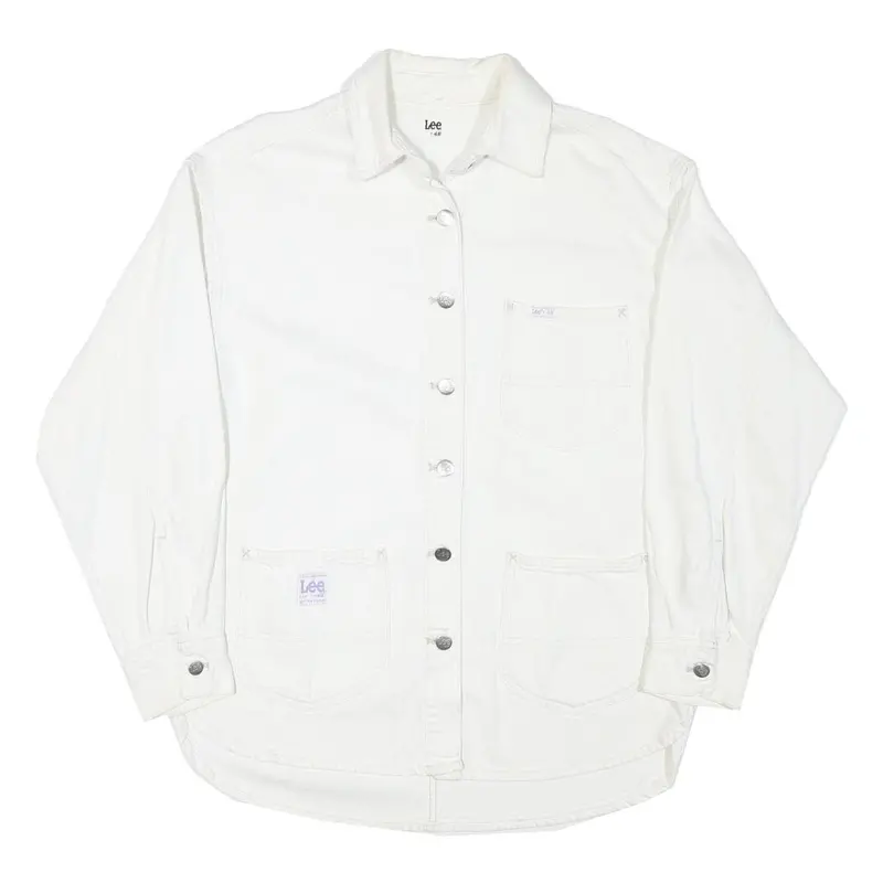 Lee Womens White Cotton Blend Button Jacket M Plain Casual Classic Workwear 1
