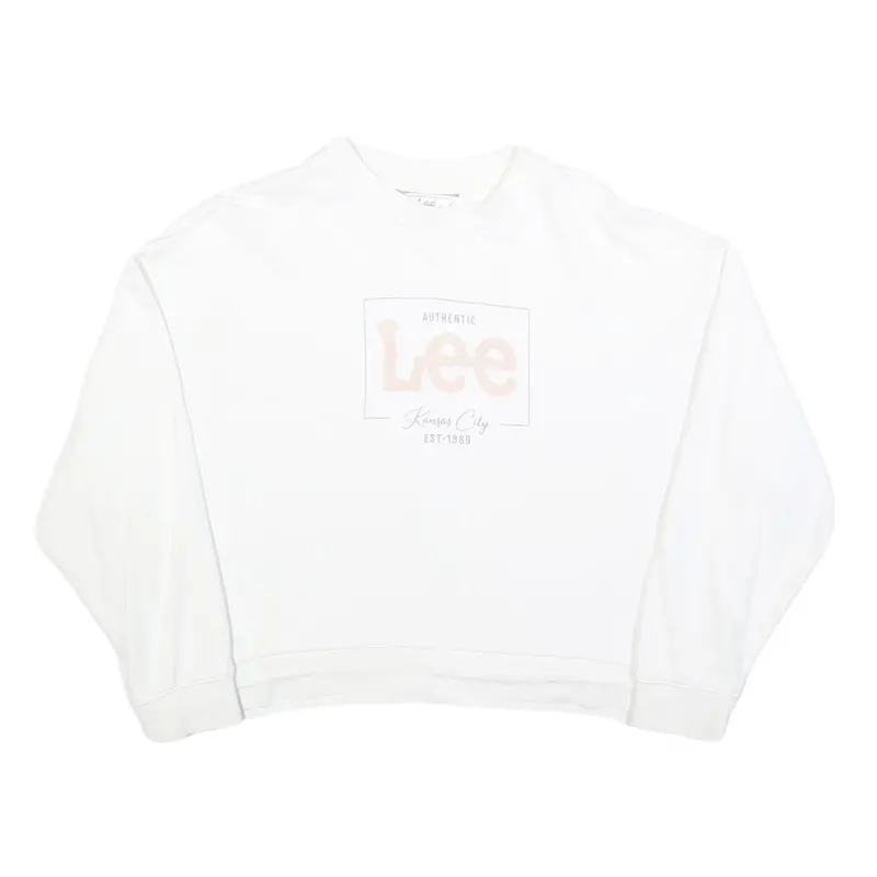 Lee Womens White Cotton Crew Neck M Sweatshirt Authentic Logo Printed Casual 1