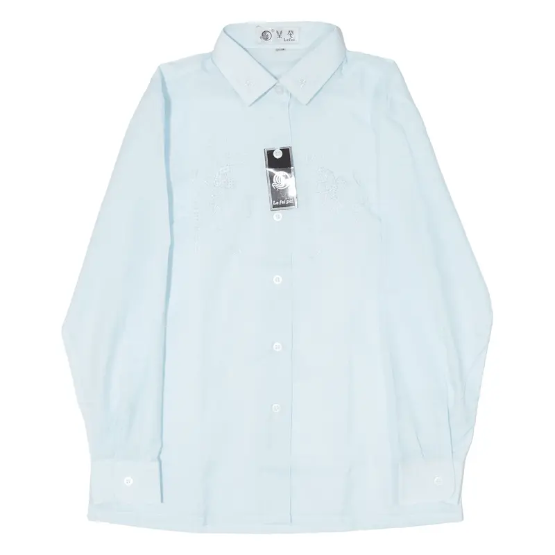Lefei Embroidery Womens Plain Shirt Blue Long Sleeve S 1