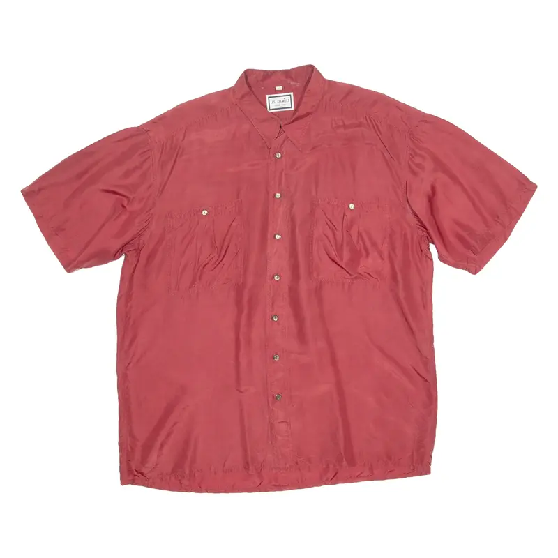 Les Chemise Mens Plain Shirt Maroon Silk Long Sleeve L 1