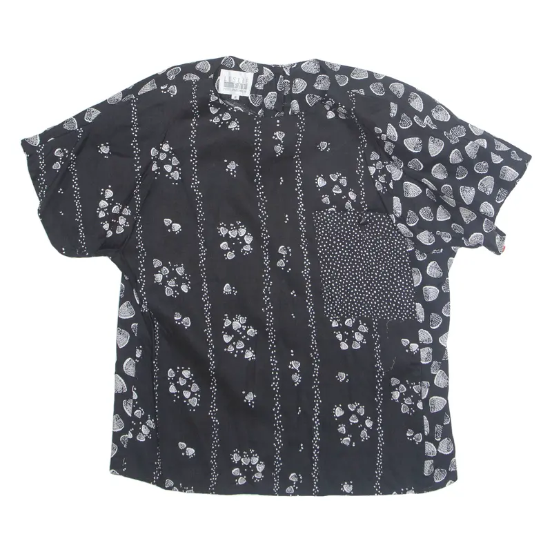Leslie Fay Petite Womens Printed Top Black Crazy Pattern S 1