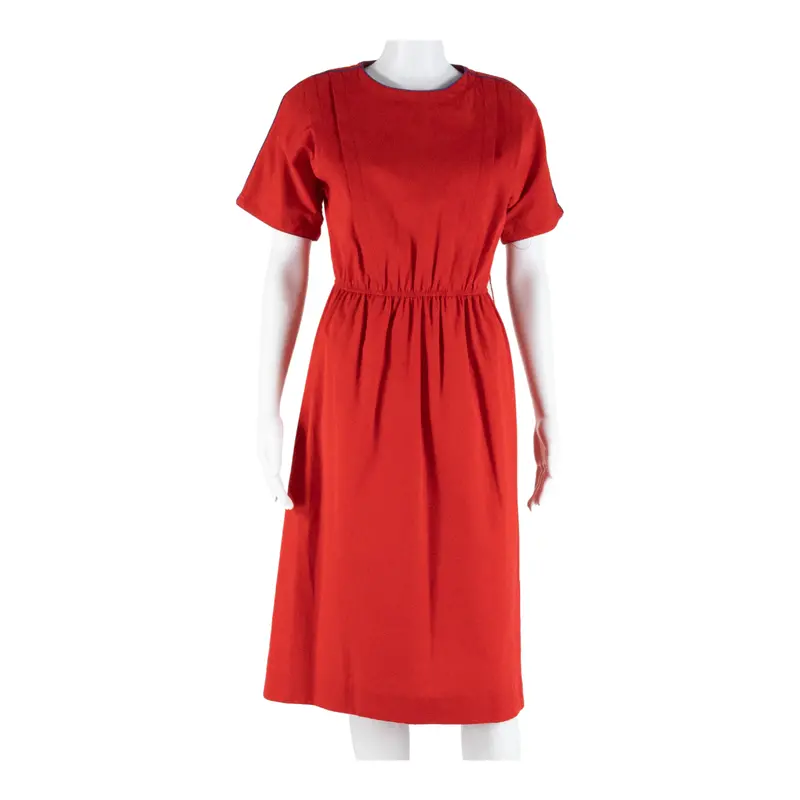 Leslie Fay Womens Day Dress Red Short Sleeve Midi S 1