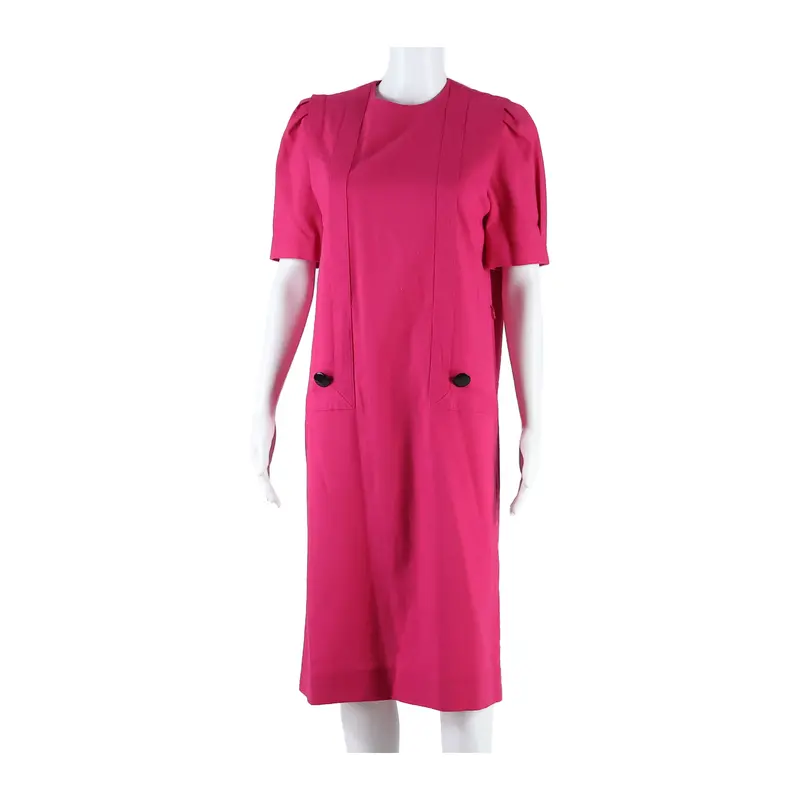 Leslie Fay Womens Pencil Dress Pink Wool Short Sleeve Long S 1