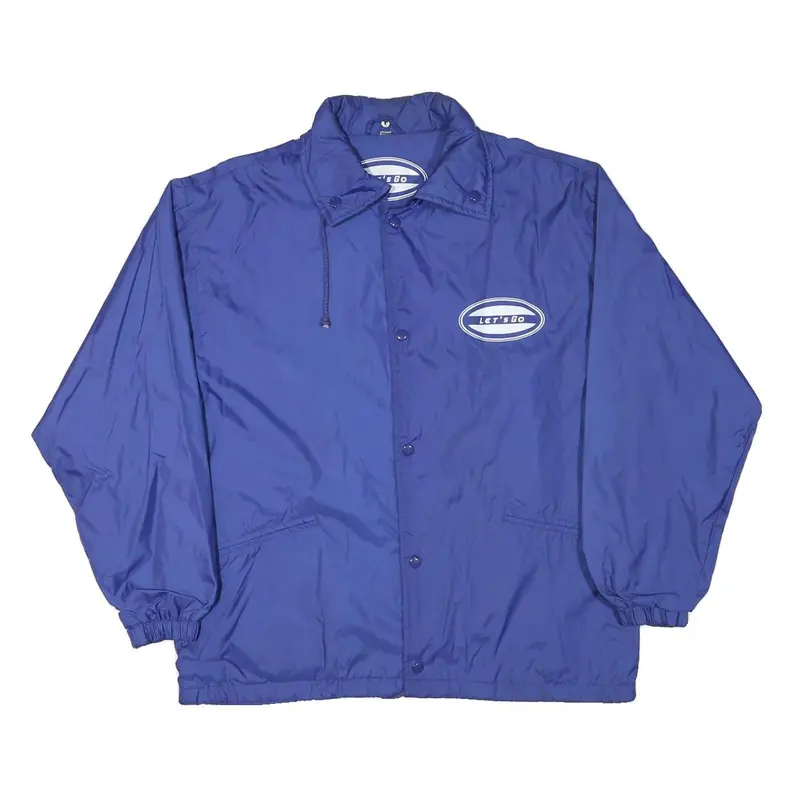 Lets Go Mens Blue Button Jacket L Polyester Blend Plain Casual Outerwear 1