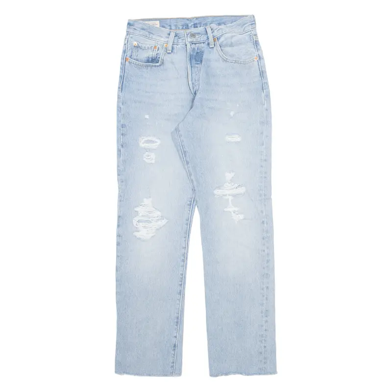 Levi's 501 Big E Jeans Distressed Womens Blue Straight Stone Wash W25 L28 1