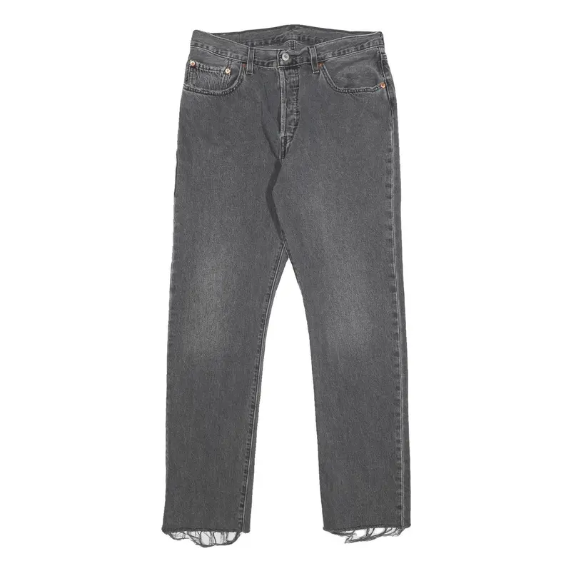 Levi's 501 Womens Jeans Grey Regular Straight Denim Light W31 L32 Frayed Hem 1