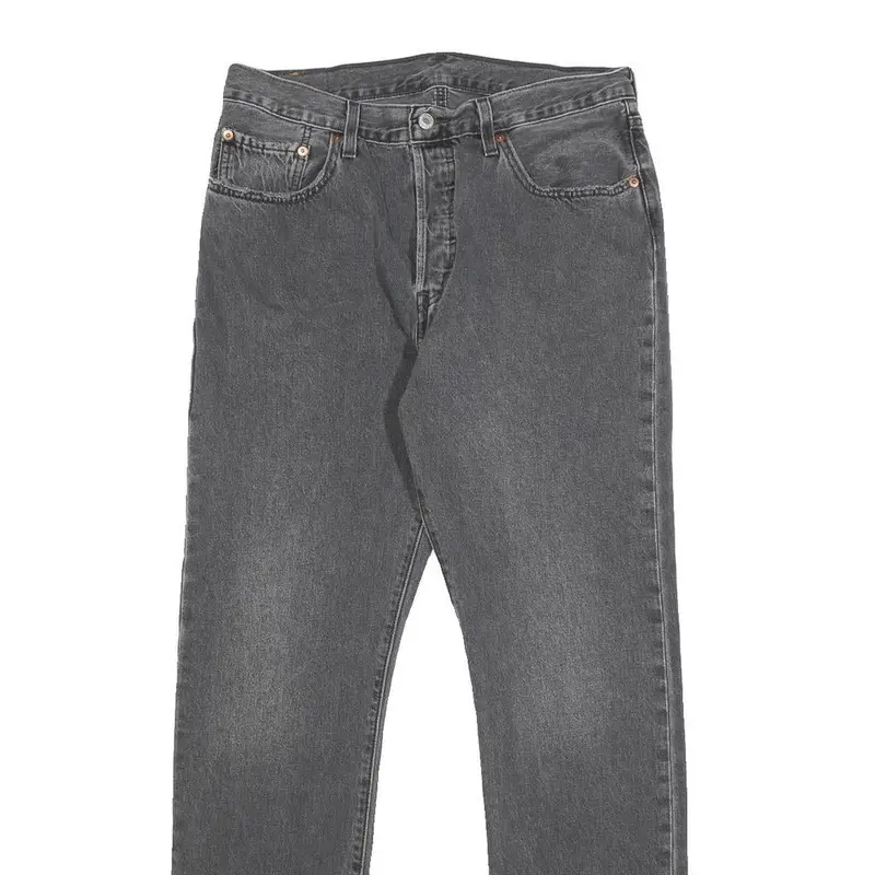 Levi's 501 Womens Jeans Grey Regular Straight Denim Light W31 L32 Frayed Hem 2