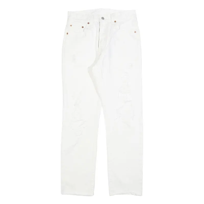 Levi's 501 Womens Jeans White Regular Straight Denim Raw W29 L30 Button Closure 1