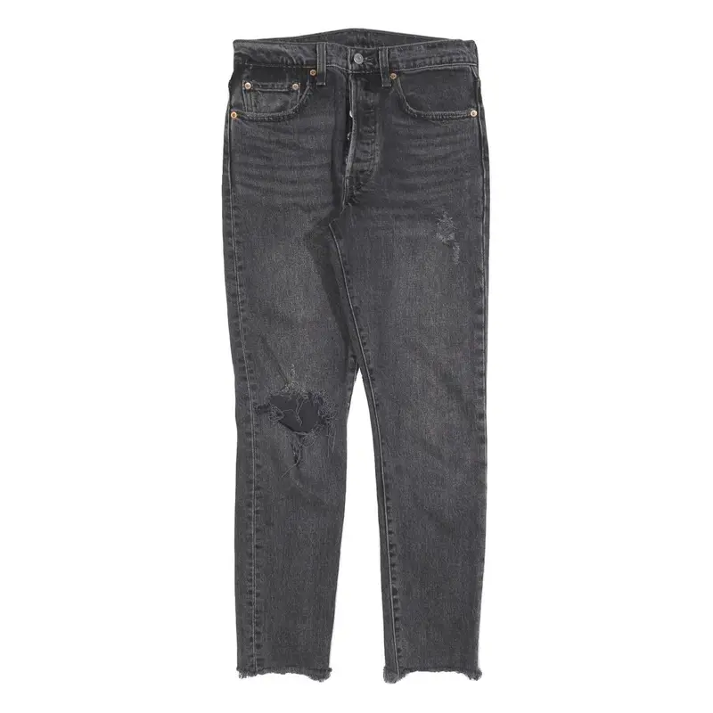 Levi's 501S Womens Jeans Black Slim Skinny Denim Medium W26 L28 Ripped 1