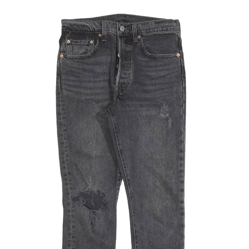 Levi's 501S Womens Jeans Black Slim Skinny Denim Medium W26 L28 Ripped 2
