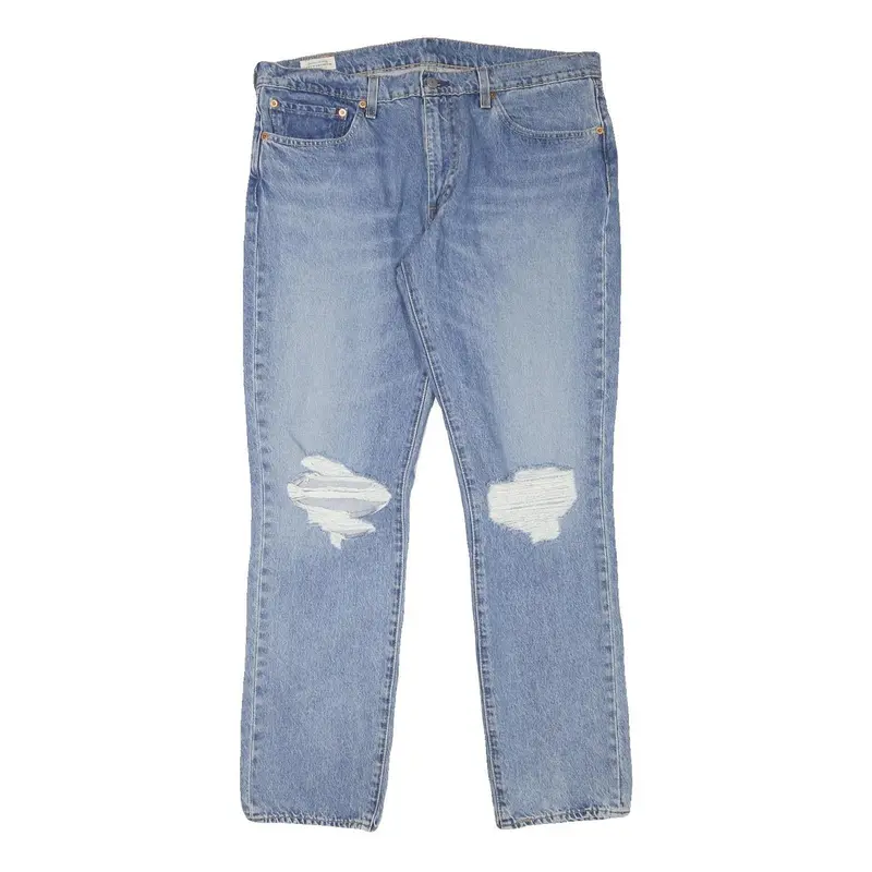 Levi's 511 Mens Slim Light Blue Denim Jeans W35 L30 Distressed Cotton Blend Zip 1