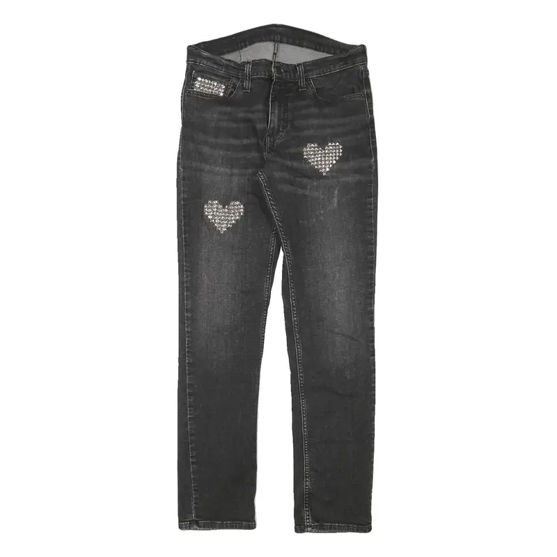 Levi's 511 Womens Skinny Black Denim Cotton Blend Slim Fit Zip W30 L31 Studded 1