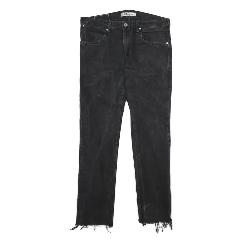 Levi's 513 Mens Jeans Black Slim Skinny Denim Raw W34 L31 Distressed Hem 1